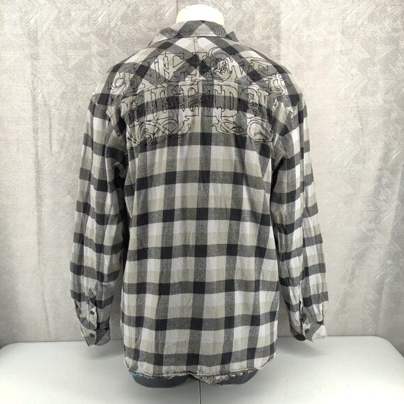 True Love & False Idols Other - True Love False Idols Shirt Men 3XL Gray Plaid Flannel Shacket Lined Embroidered